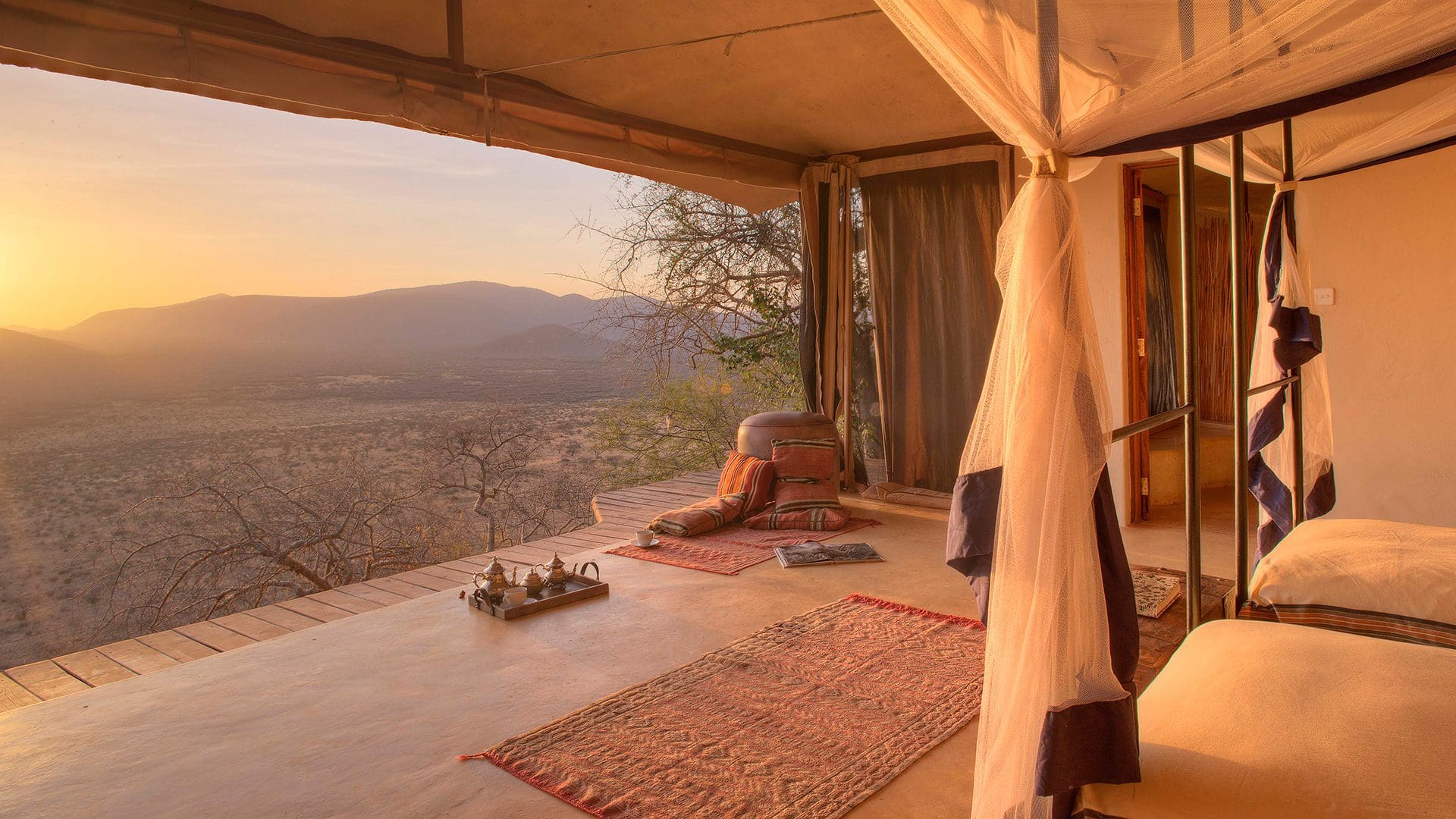 Sunset from a villa bedroom at Saruni Samburu
