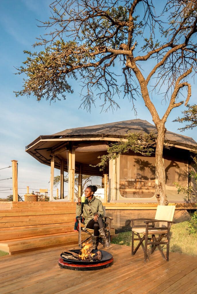 Saruni Leopard Hill double room coffee on lower deck Saruni Leopard Hill double room coffee on lower deck