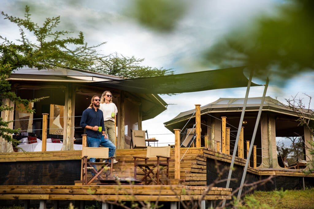 Saruni Basecamp Saruni Leopard Hill couple on deck, romantic safari in Kenya